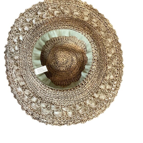 Beachy 3-Piece Set: Crop Ruffle Pant Linen Button-Up Top Sz S Seagrass Hat 329A - Picture 10 of 16